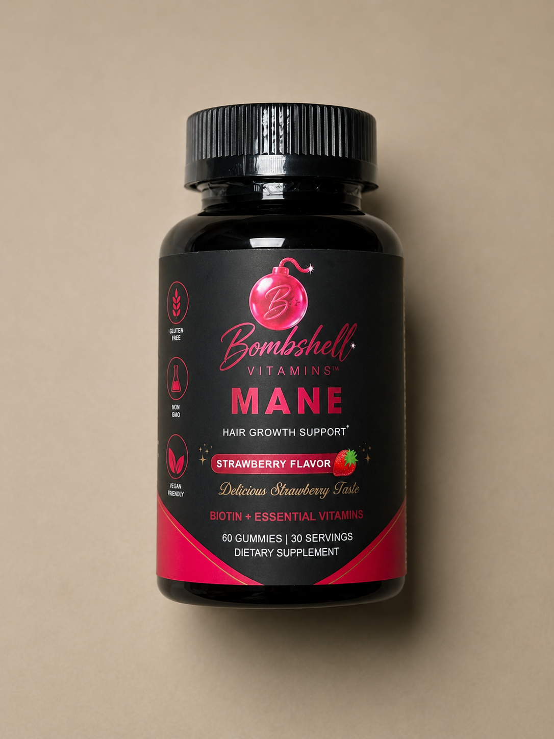 Bottle of Bombshell Mane strawberry gummies