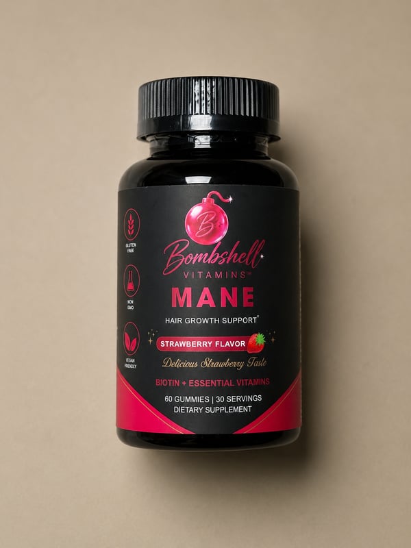 Bottle of Bombshell Mane strawberry gummies