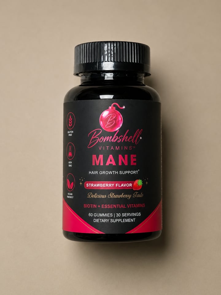 Bottle of Bombshell Mane strawberry gummies